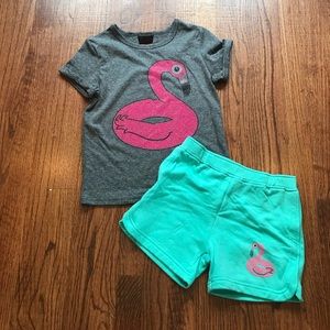 BUTTER Set*Embellished Flamingo*T Shirt + Shorts